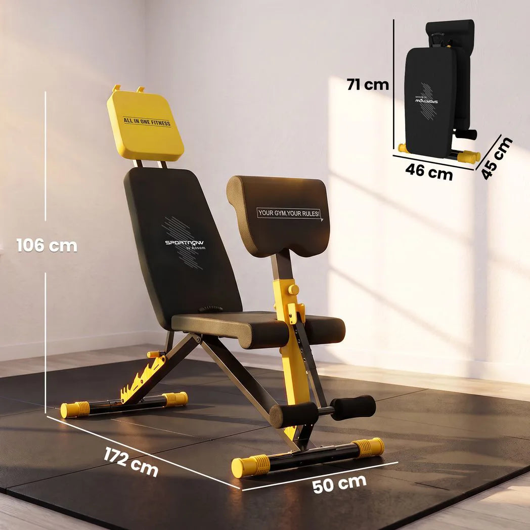 SPORTNOW Adjustable Weight Bench with 6 Backrest Positions – Foldable Incline Decline Bench, 300kg, Yellow