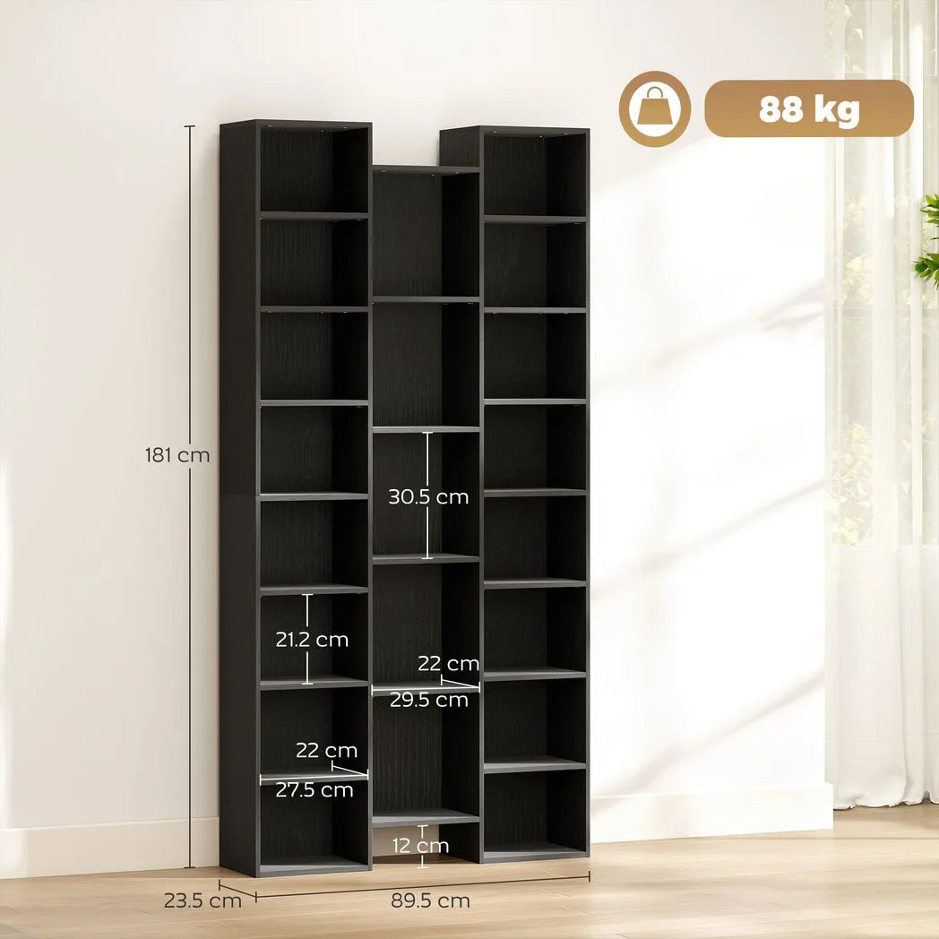 HOMCOM 21-Compartment Tall Bookshelf with 10 Adjustable Shelves and Anti-Tipping Hardware – Black