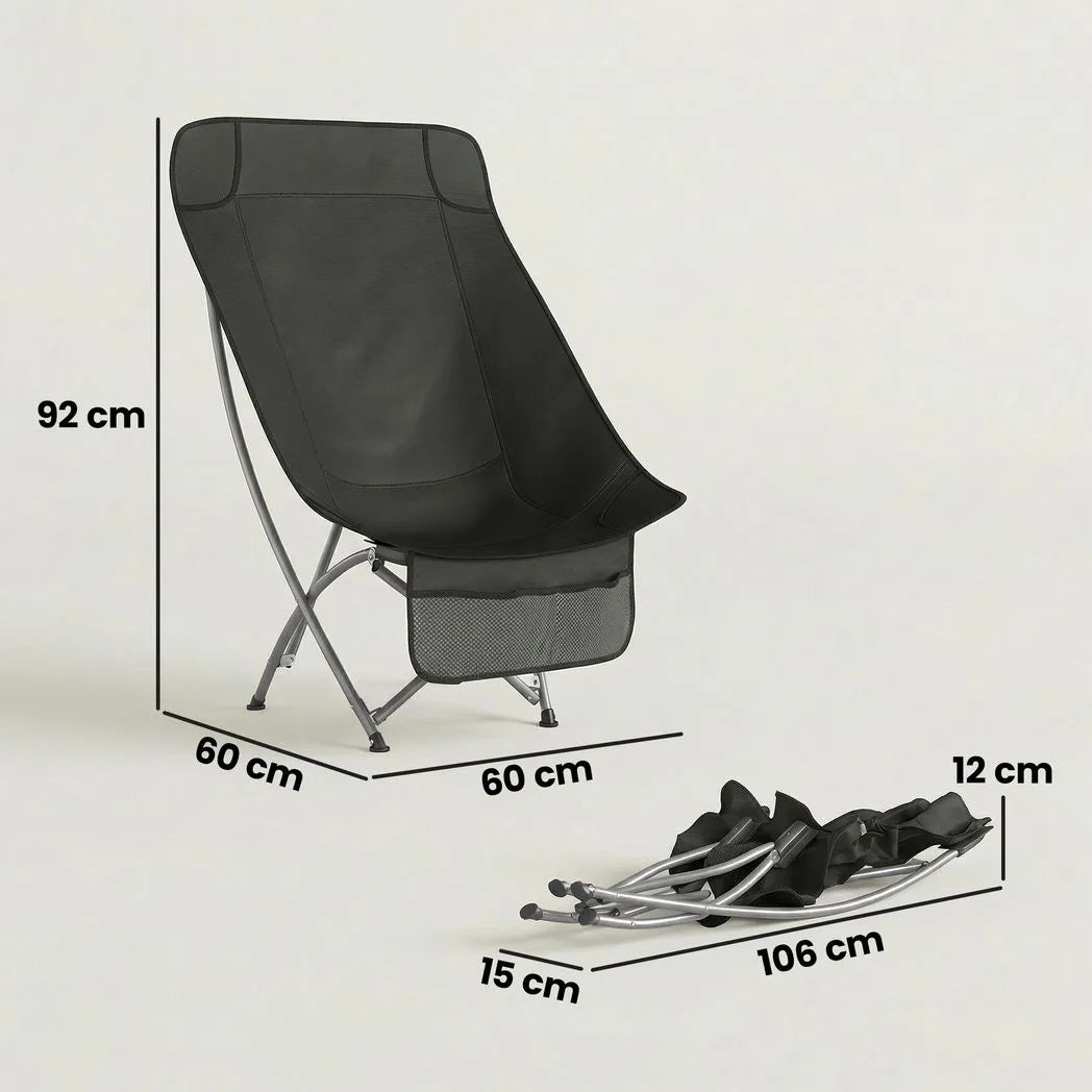 Outsunny Folding Moon Chair with Side Pocket & Carry Bag – Heavy Duty 120kg Camping Chair for Adults, Black