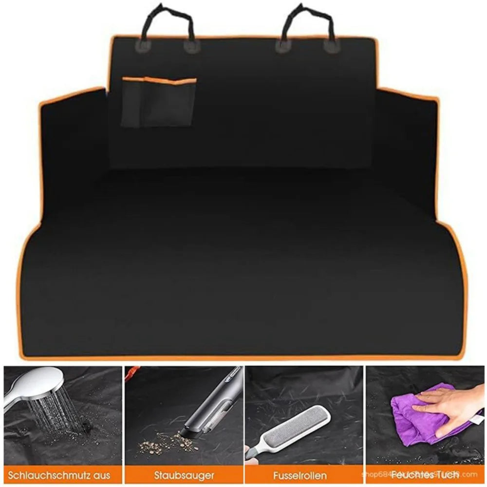 Waterproof Pet Car Boot Liner with Bumper Flap and Storage Pockets, 185 x 105cm – Universal Dog Boot Protector, Black