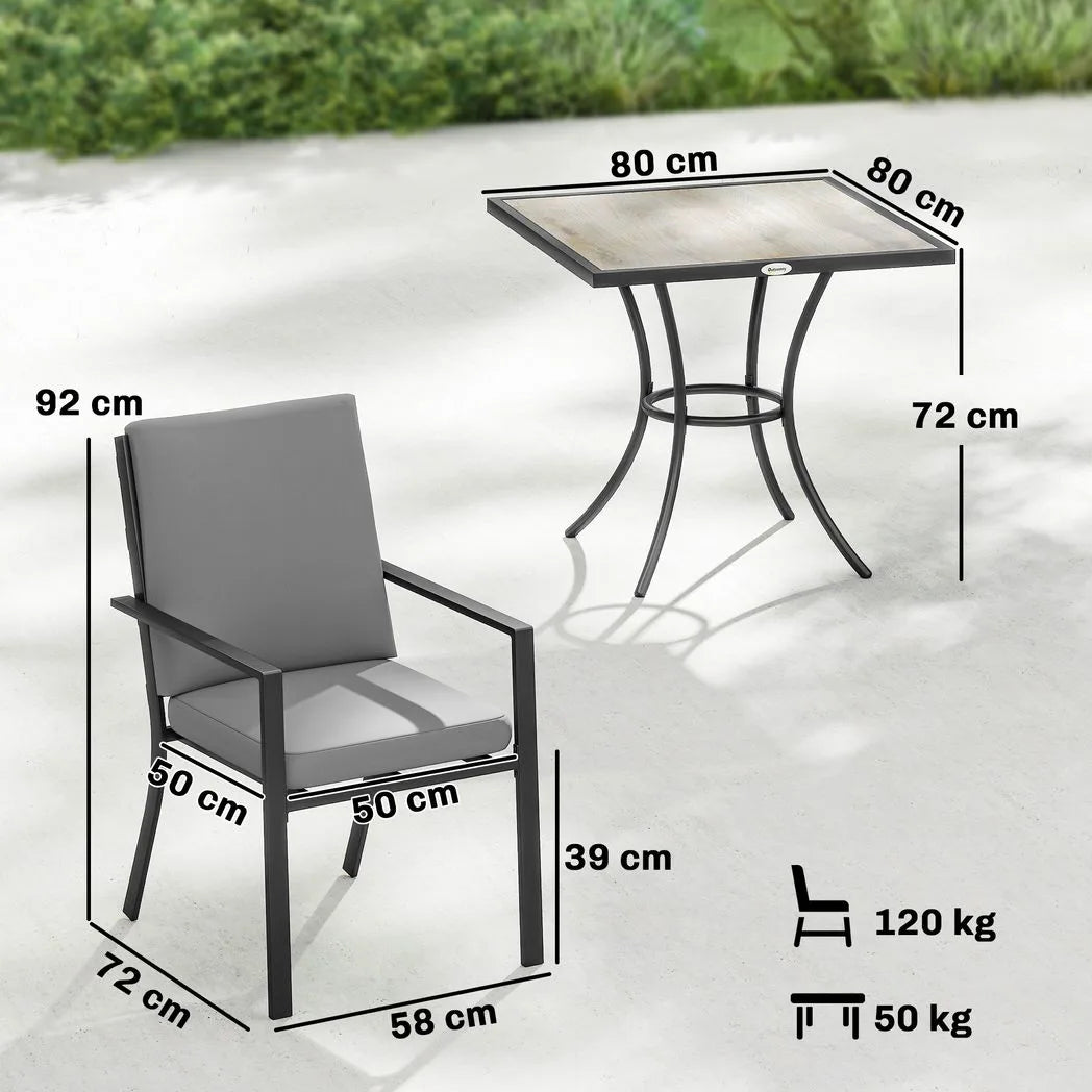 Outsunny 5 Piece Garden Dining Set for 4 – Square Table with Stackable Cushioned Armchairs