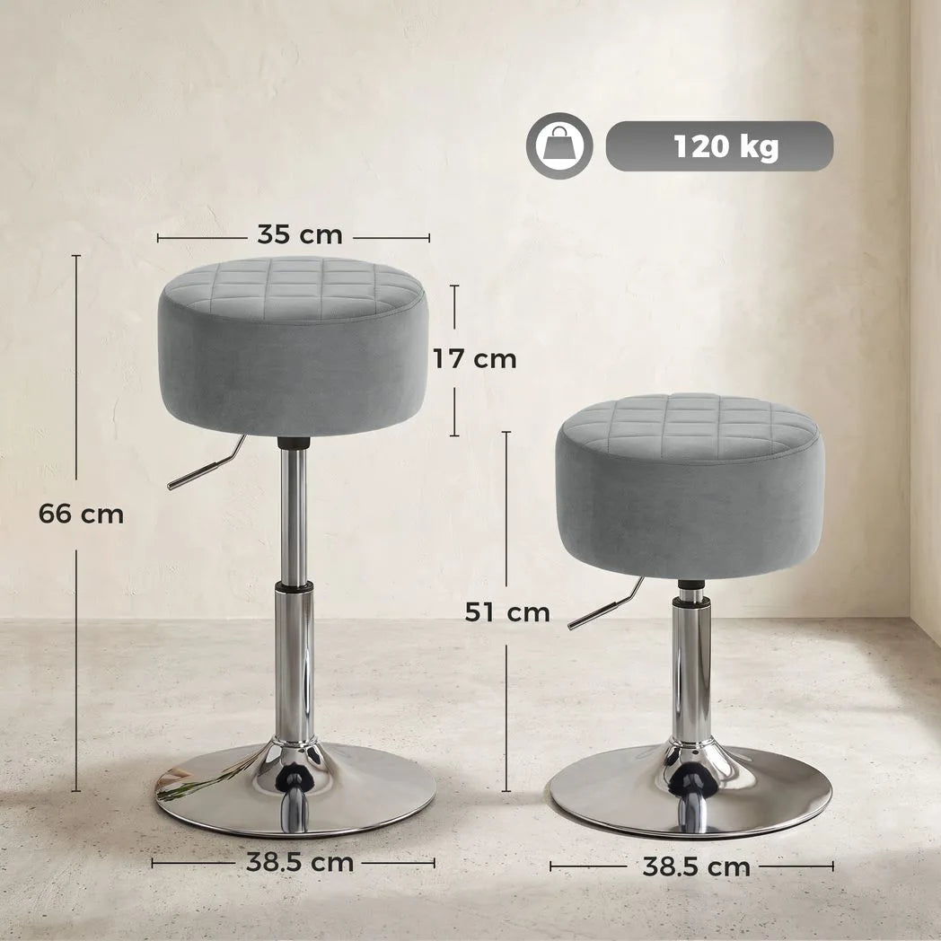 HOMCOM Adjustable Swivel Bar Stool with Velvet-Feel Padded Seat – Single Kitchen Breakfast Barstool, Grey