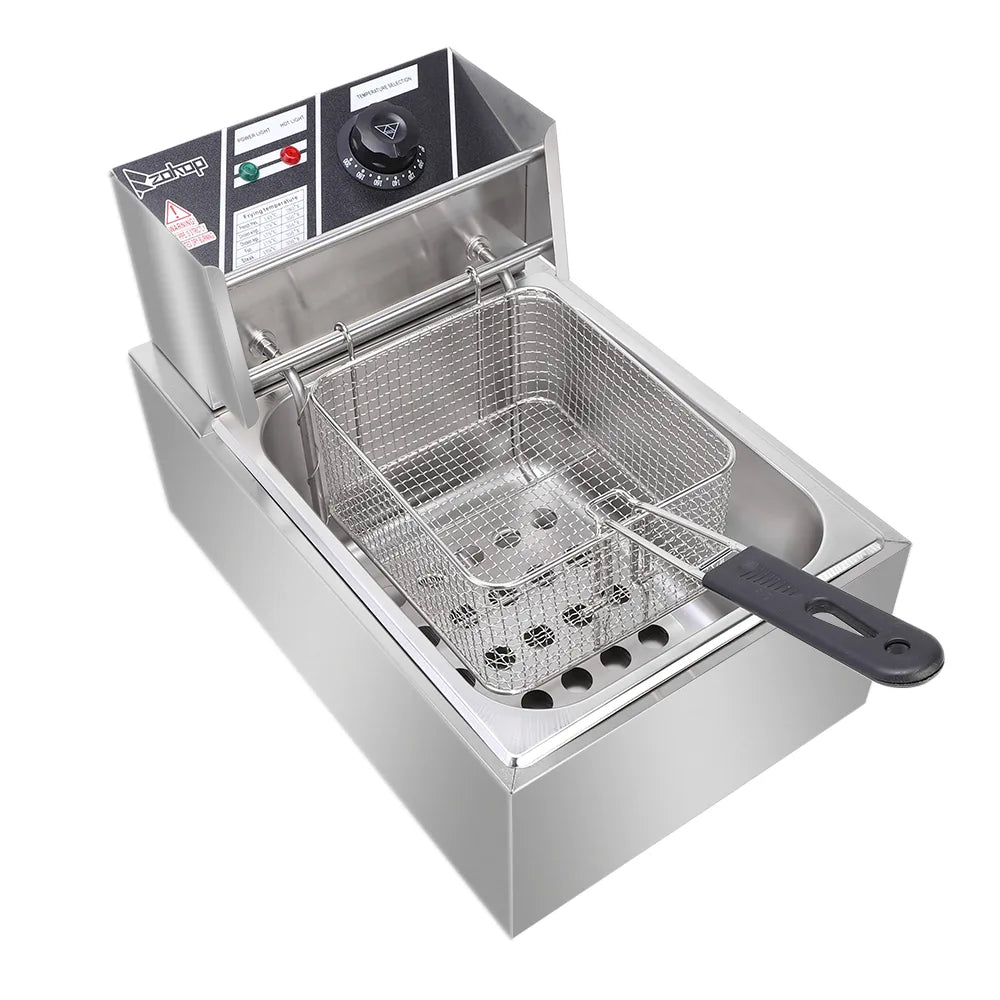 ZOKOP EH81 6L Stainless Steel Electric Deep Fryer, 2500W – Single Tank Fryer with Basket & Lid, UK Plug