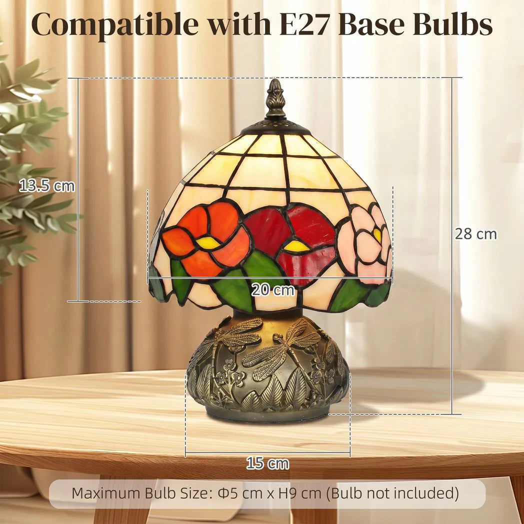 HOMCOM Handcrafted Classic Stained Glass Bedside Lamp