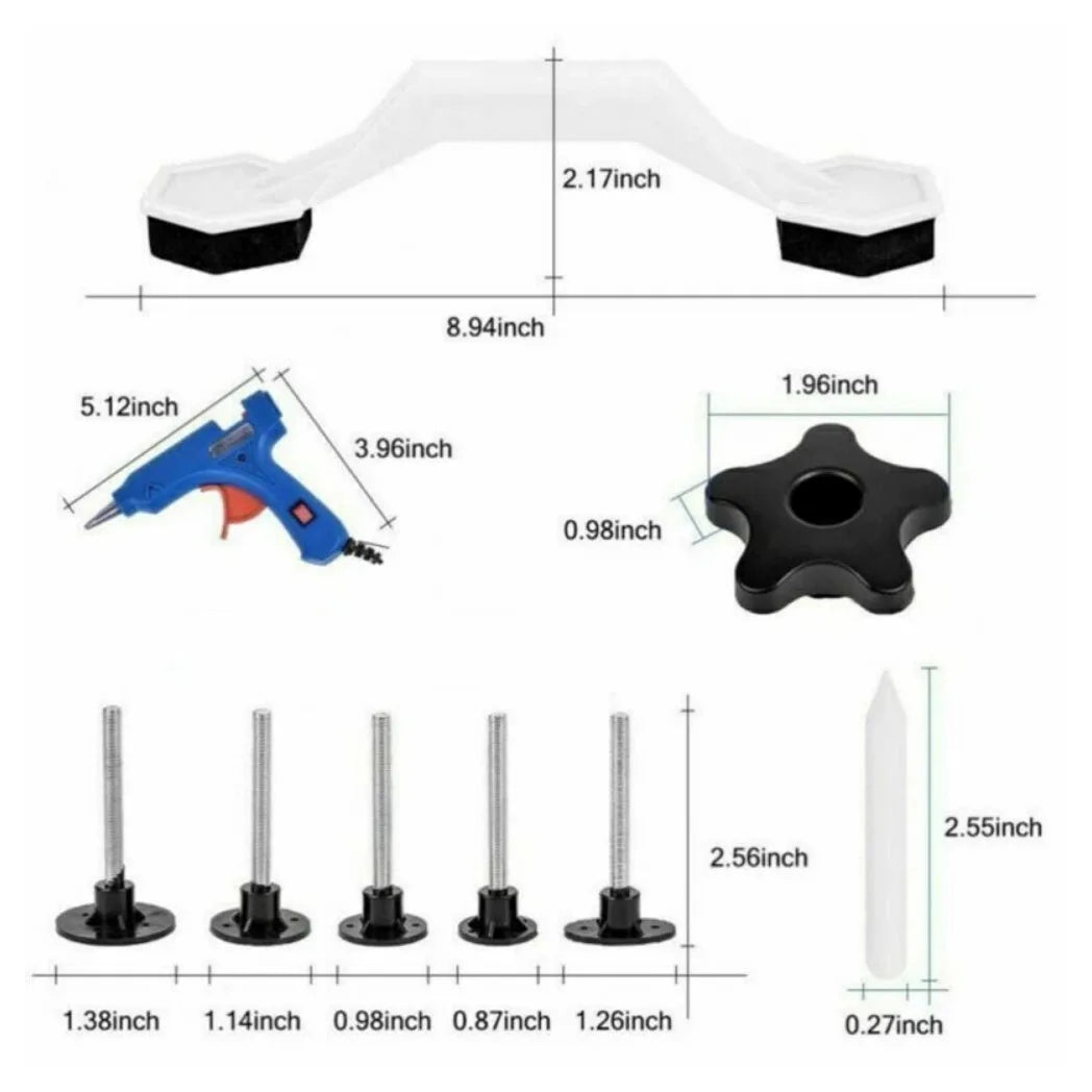 Car Paintless Dent Removal Kit with Hot Melt Glue Gun, T-Bar & Bridge Puller – PDR Body Dent Repair Set