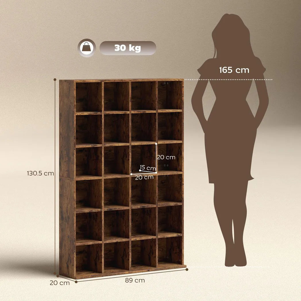 HOMCOM CD Storage Unit with 3-Level Adjustable Shelves – Slim Media Tower for CDs and DVDs, Rustic Brown