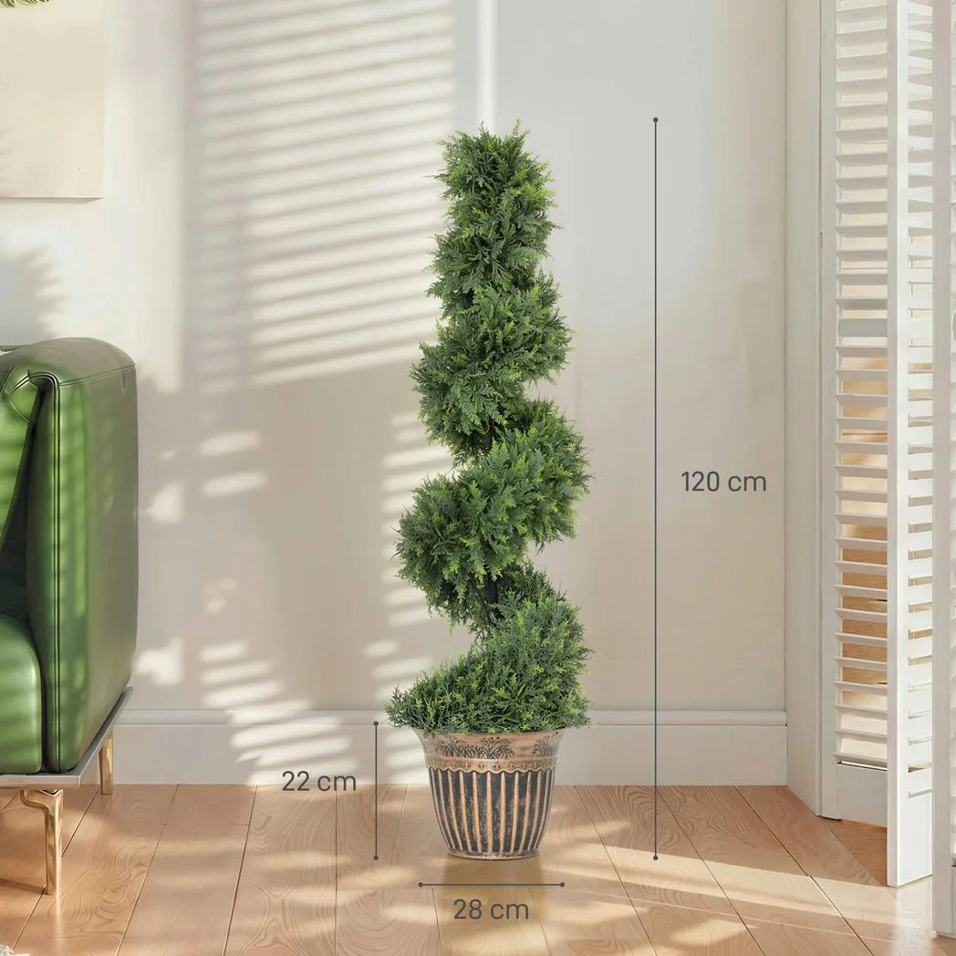 HOMCOM Artificial Spiral Cypress Topiary Trees with Pot – Set of 2