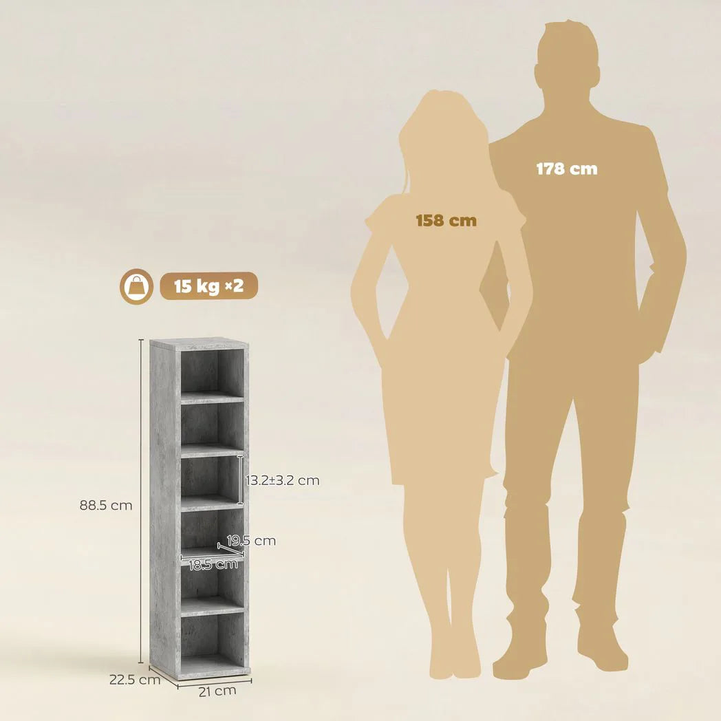 HOMCOM Set of 2 CD Media Display Shelf Towers with 5 Adjustable Shelves – Slim Racks, Grey
