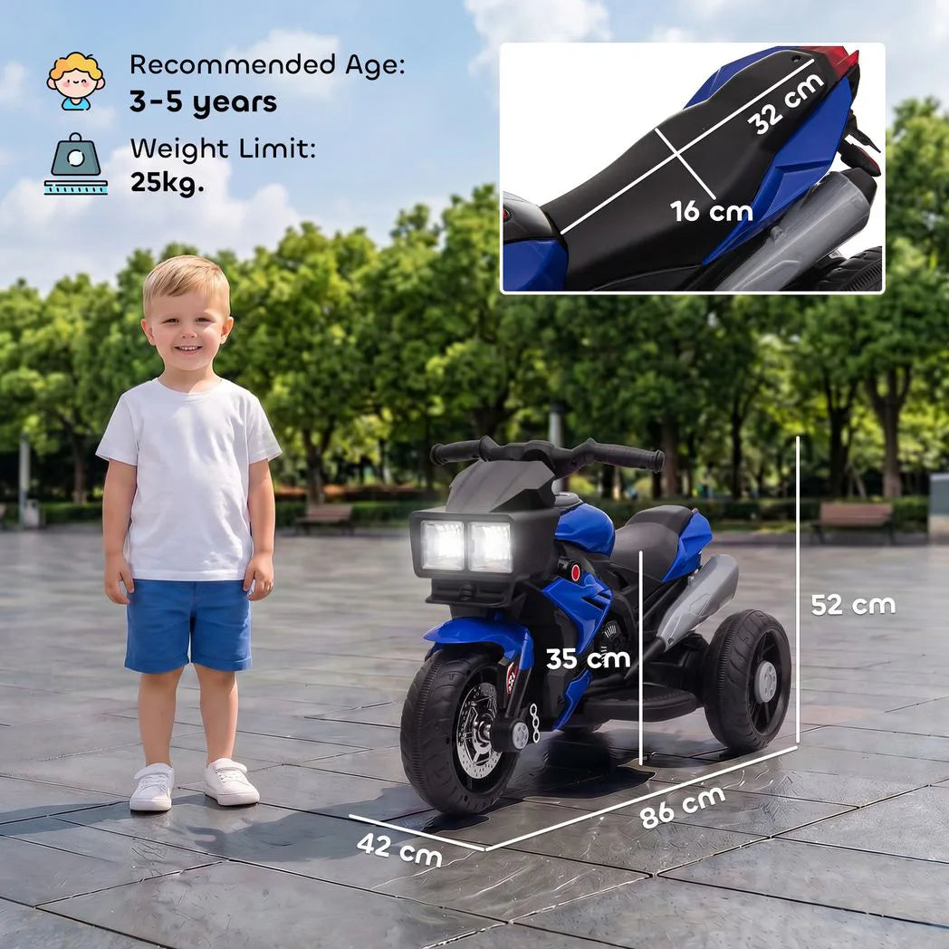 AIYAPLAY Kids Electric Ride-On Motorbike with 3 Wheels, Horn & Headlights – Toddler Battery Motorcycle, Blue