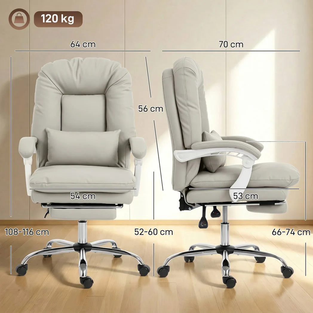 HOMCOM Executive Office Chair with 155° Recline, Footrest & Lumbar Pillow – PU Leather, Khaki