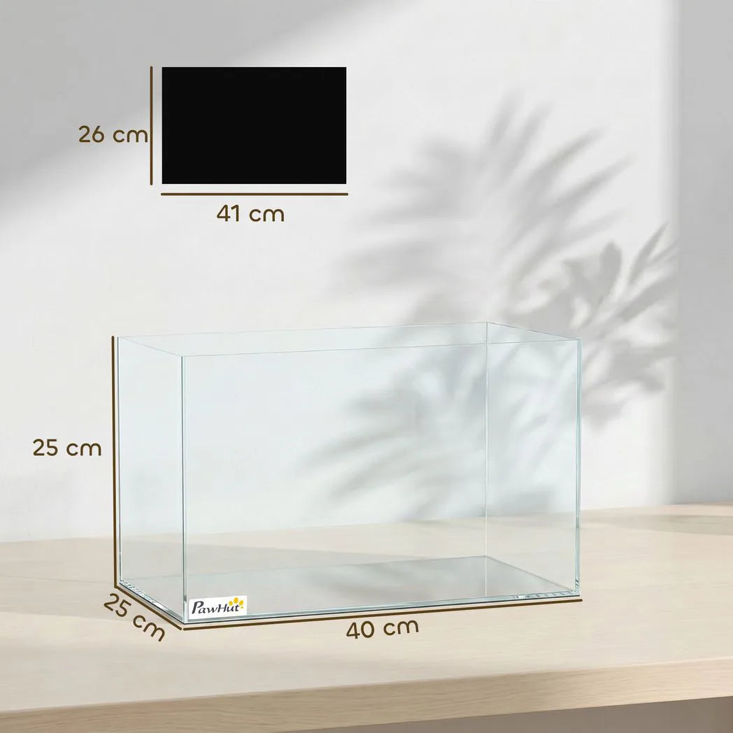 PawHut 24L Bare Glass Fish Tank with Protective Base Mat – DIY Aquarium for Fish and Shrimps, Transparent
