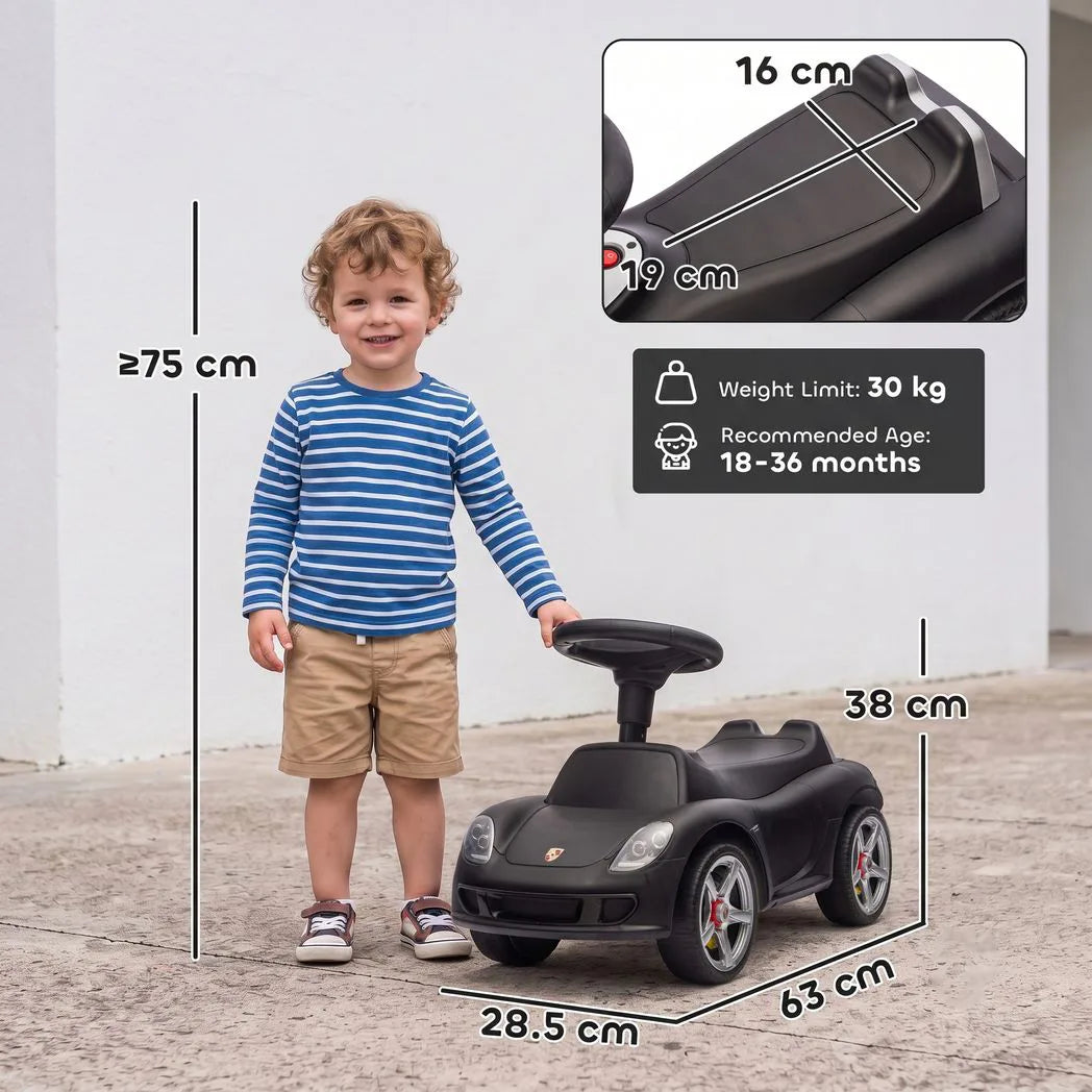 AIYAPLAY Porsche Licensed Toddler Ride-On Car with Horn, Headlights & Sounds – 18–36 Months, Matte Black