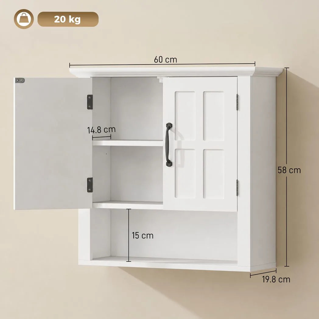 HOMCOM Wall-Mounted Bathroom Cabinet with 2 Doors & Adjustable Shelf – Medicine Cabinet, White