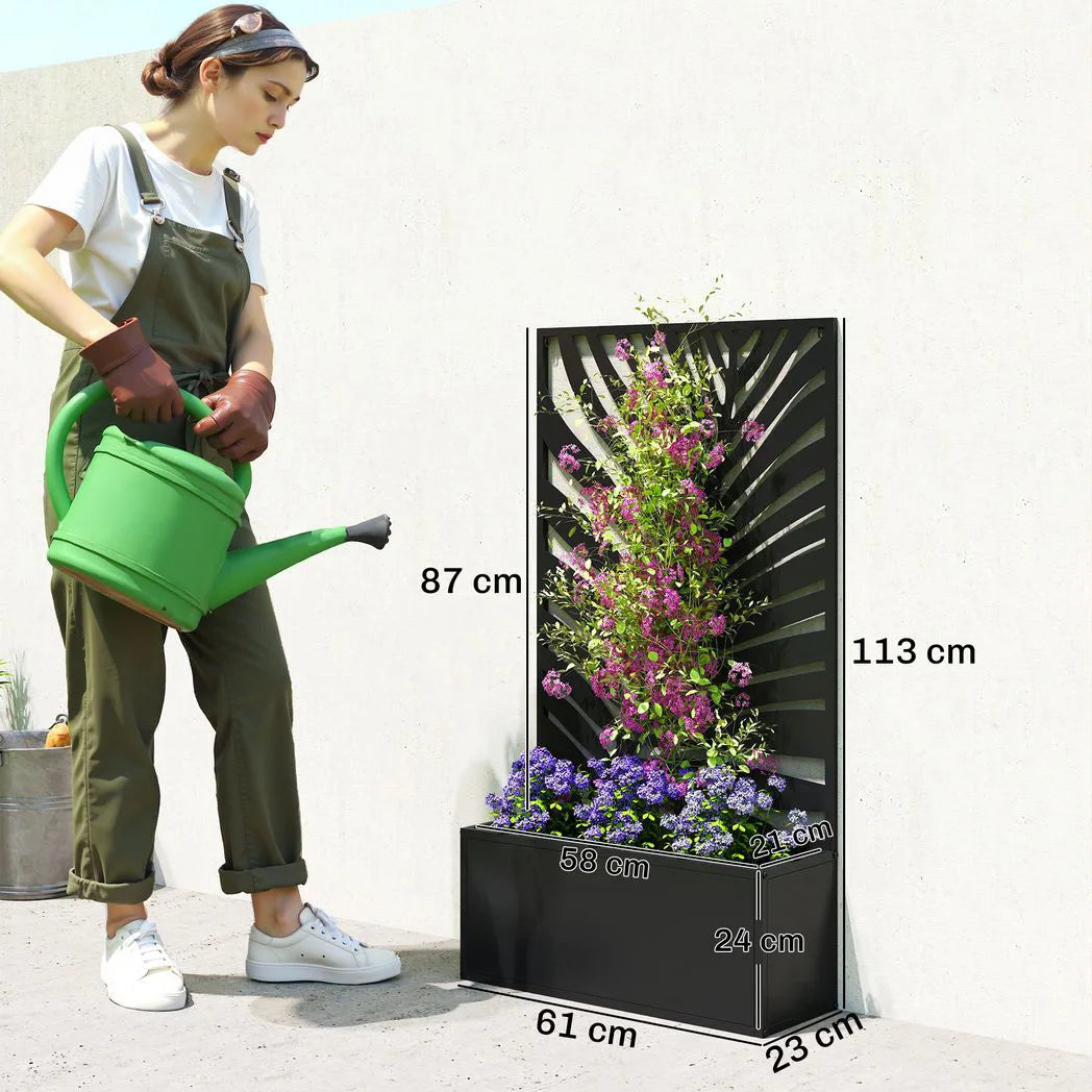 Outsunny Metal Raised Garden Bed with Trellis & Privacy Screen – Wall-Mounted or Freestanding Planter, 29L