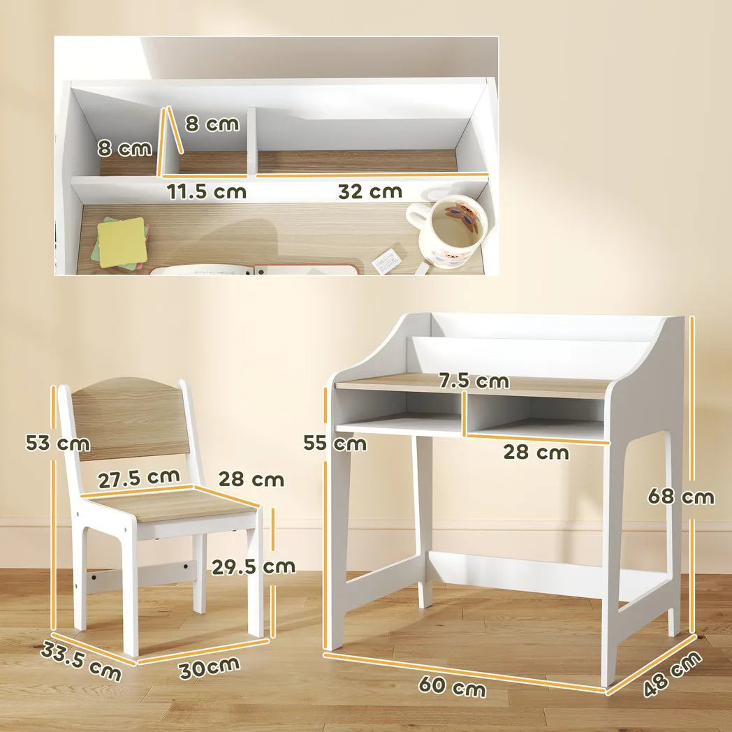 AIYAPLAY Kids Desk and Chair Set with Storage Shelves – Children's Study Table for Ages 3-8, Natural