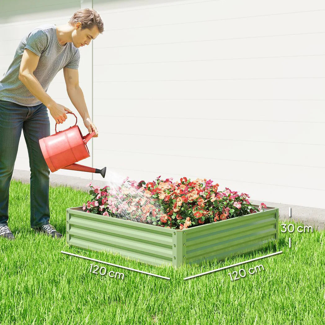 Outsunny Square Raised Garden Bed with Galvanised Steel Frame – 120 x 120 x 30cm Planter Box for Vegetables, Flowers and Herbs