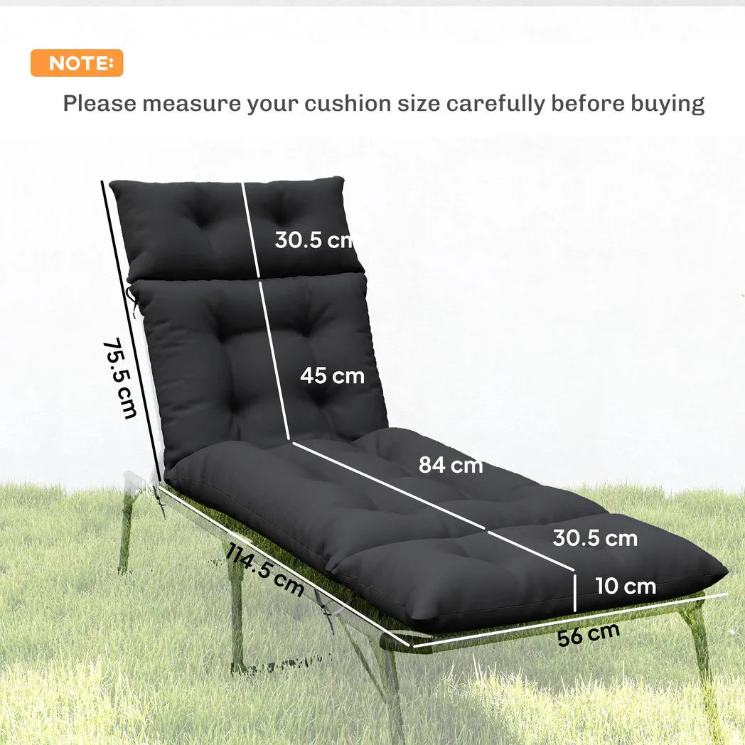 Outsunny Set of 2 Sun Lounger Cushions with Button Tufting and Ties, 190 x 56 cm, Black