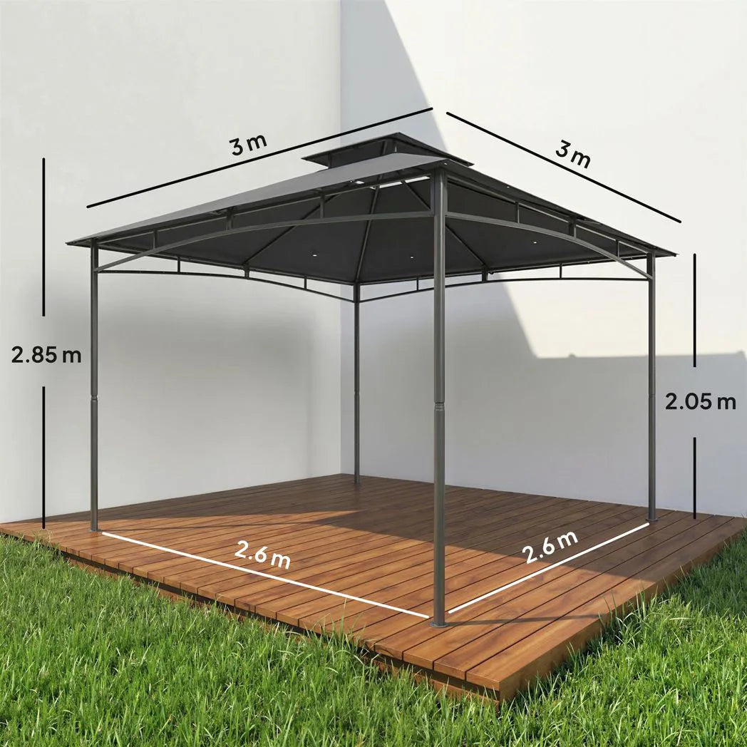 Outsunny 3 x 3 m Garden Gazebo with 2-Tier Roof, UPF 50 Fabric and Metal Frame – Outdoor Canopy Shelter, Dark Grey
