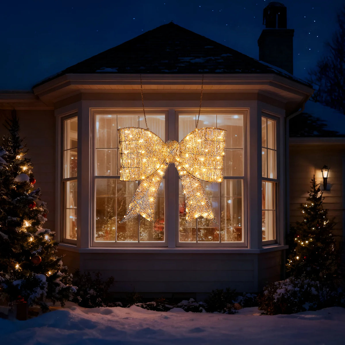 Giant Pre-Lit Outdoor Christmas Bow with 124 Warm White LEDs – Festive Door, Porch & Gate Decoration