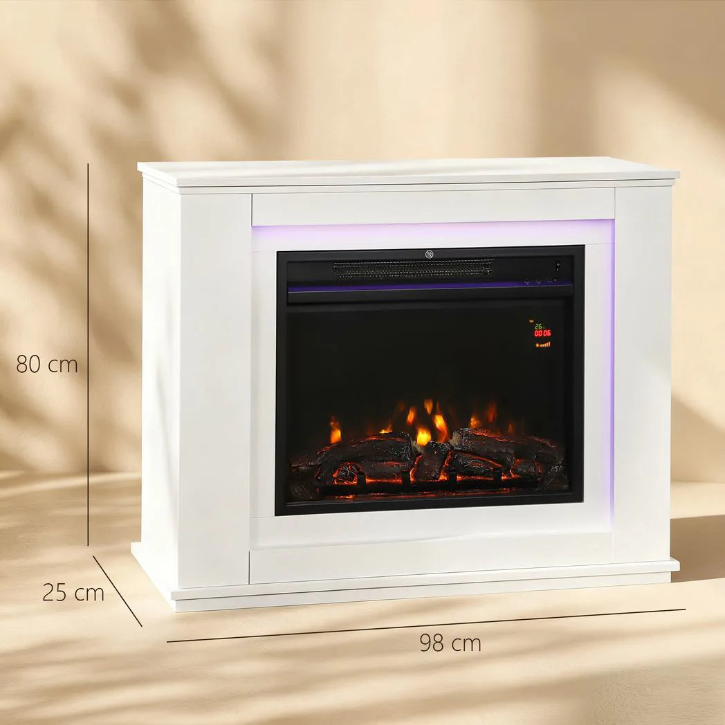HOMCOM 2000W Electric Fireplace with Faux Flame, 23-Hour Timer, Thermostat and Remote – White