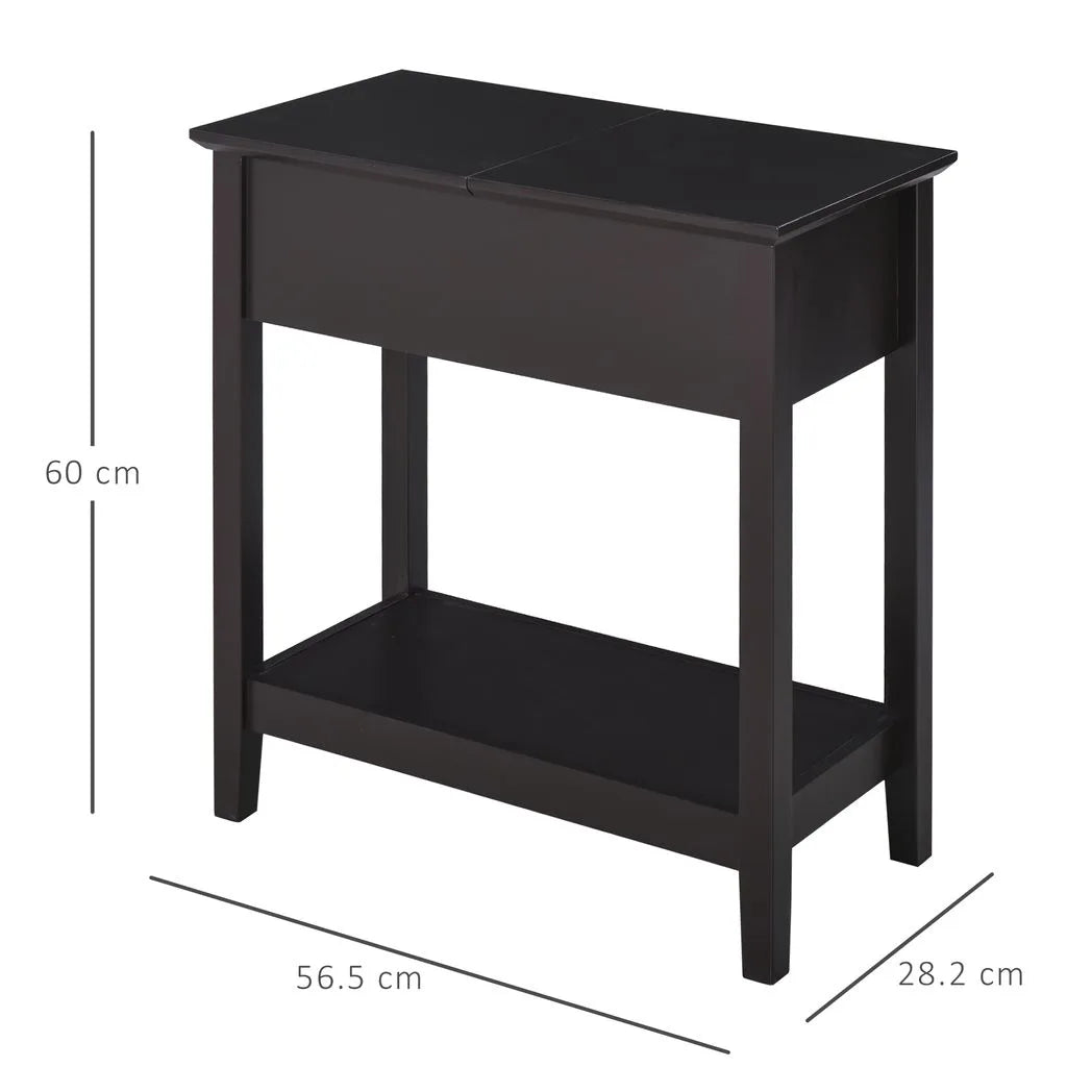 HOMCOM Narrow End Table with Flip Top and Bottom Shelf – Retro Side Table for Living Room and Study, Dark Coffee