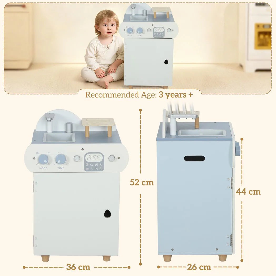 AIYAPLAY Wooden Dishwasher Playset with Faucet, Sink & 32 Accessories – Toy Kitchen Washing-Up Set