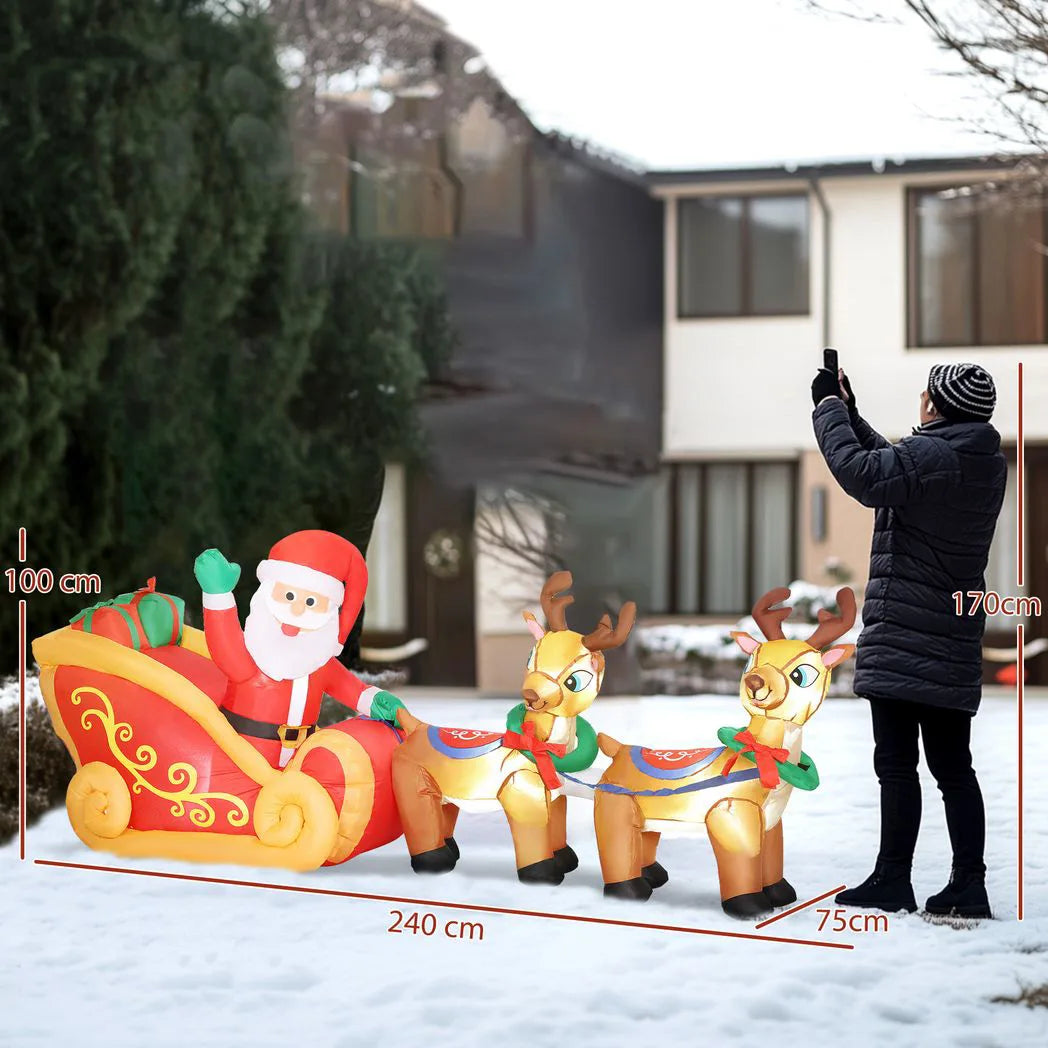 Outsunny 7.9ft Christmas Inflatable Santa on Sleigh with Two Reindeer