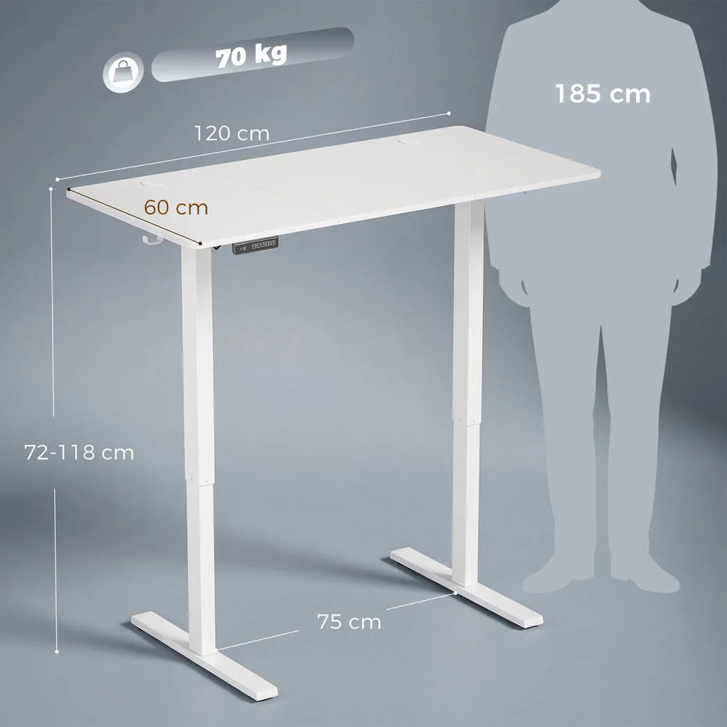 HOMCOM Electric Standing Desk with Memory Presets, LED Display & Cable Holes – Height Adjustable, White