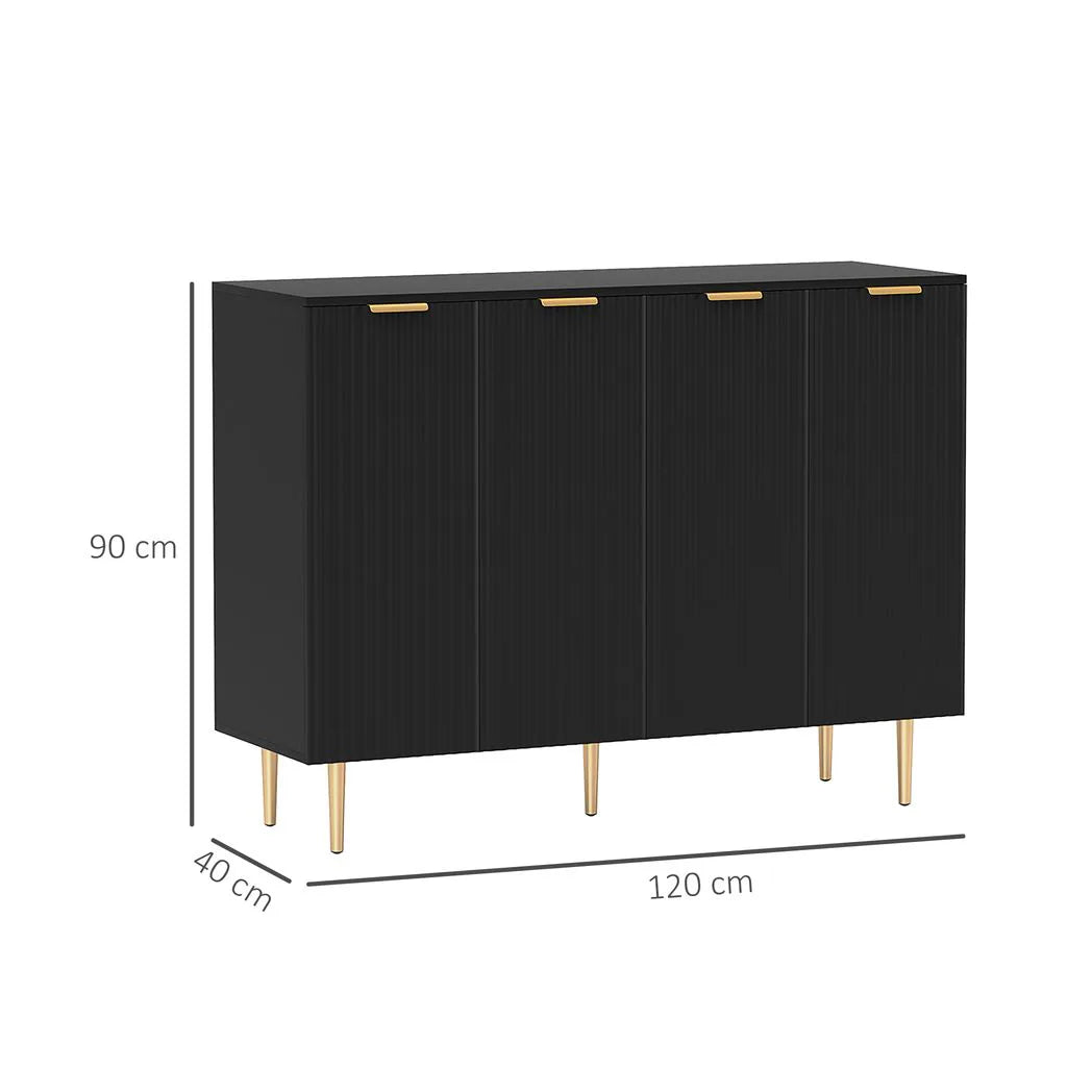 HOMCOM Modern Sideboard Buffet Cabinet with Adjustable Shelves & Metal Legs – Kitchen Storage Cupboard, Black