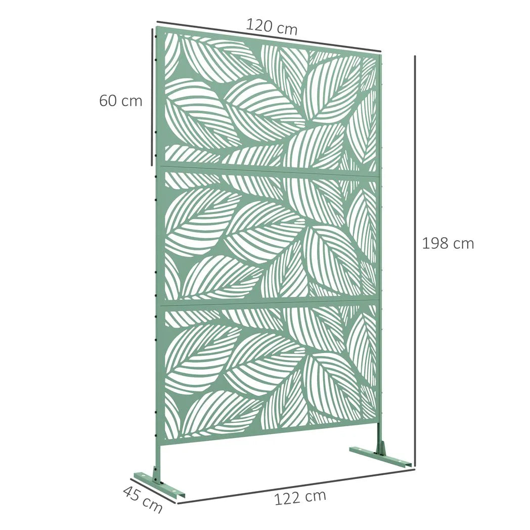 Outsunny Metal Decorative Privacy Screen, Leaf Design – Outdoor Garden Divider and Trellis, Green