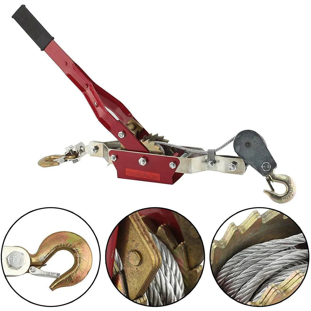 4 Ton Dual Gear Hand Winch with Double Hooks – Heavy Duty Wire Rope Cable Puller, 1.7m Rope