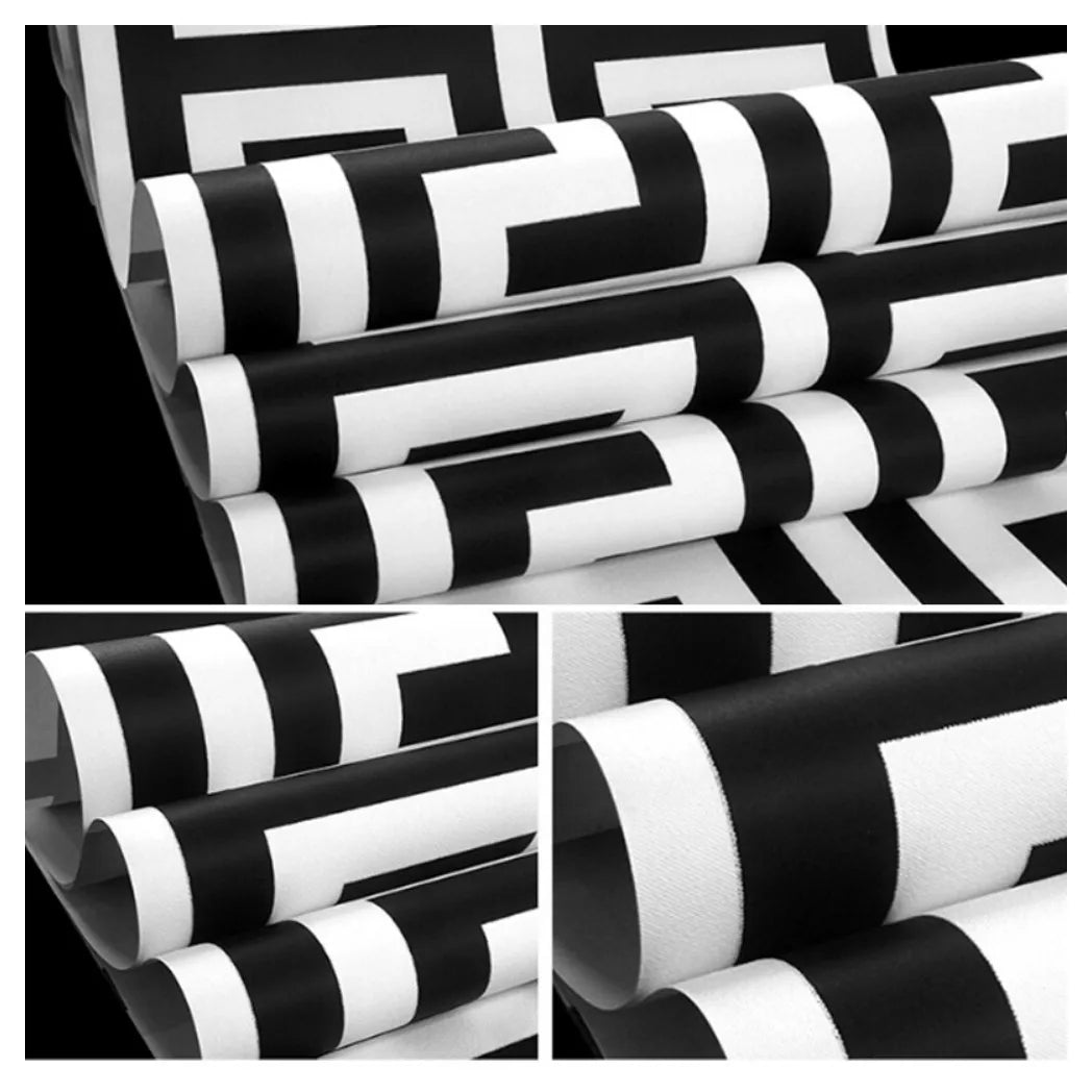 Debona Athena Greek Key Metallic Glitter Wallpaper, White and Black – 10m Roll