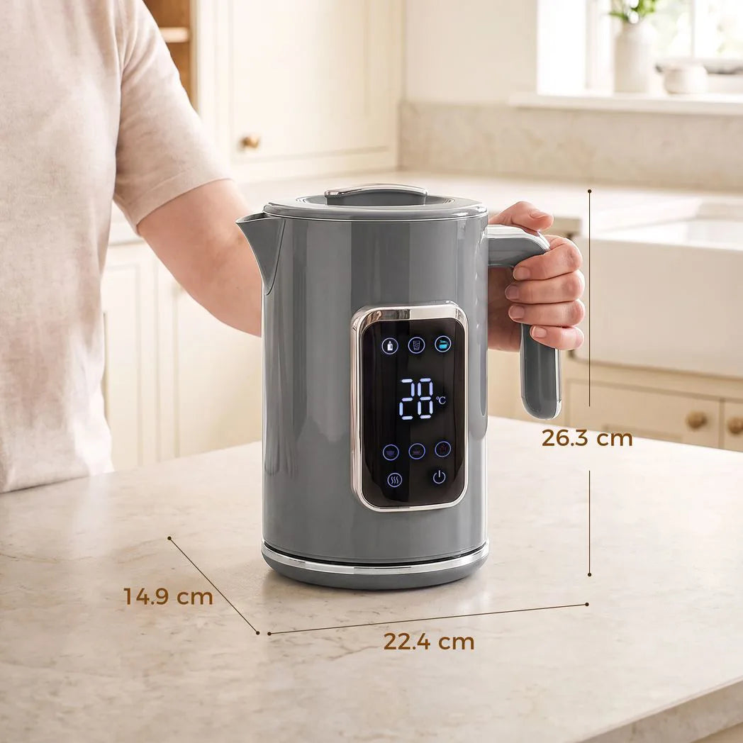 HOMCOM 1.7L Electric Kettle, 3000W Fast Boil with LED Display, 6 Temperature Settings & Keep Warm – Stainless Steel, Grey