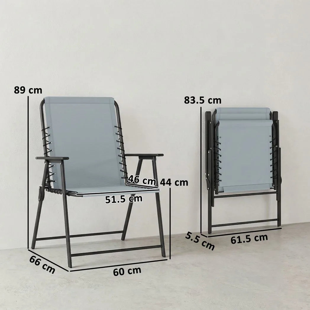 Outsunny Set of 4 Folding Garden Chairs with Breathable Texteline Seats and Armrests – Outdoor Dining, Light Grey