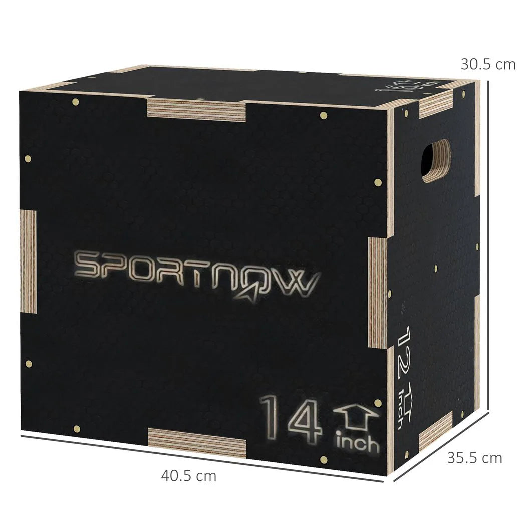 SPORTNOW 3-Height Wooden Plyo Jump Box with Non-Slip Surface & Handles – Home Gym Step Up Box, Black