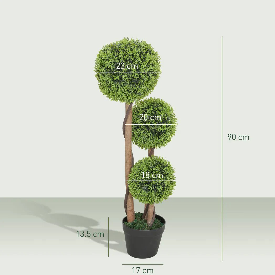 HOMCOM Decorative Artificial Trees Boxwood Ball Topiary Trees Set of 2 in Pot