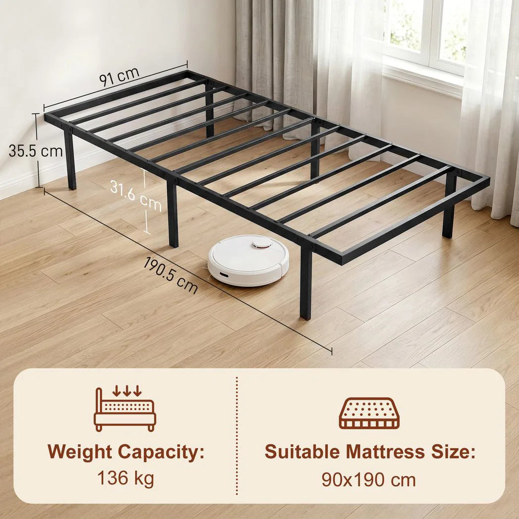 HOMCOM 3ft Single Bed Frame with Underbed Storage Space – Black Metal Platform Bed with Steel Slat Support