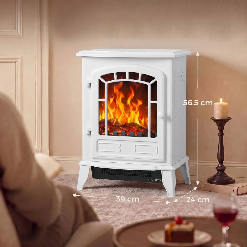 HOMCOM Electric Fireplace Stove, 1000W/2000W Freestanding Fire with LED Flame Effect & Thermostat – White