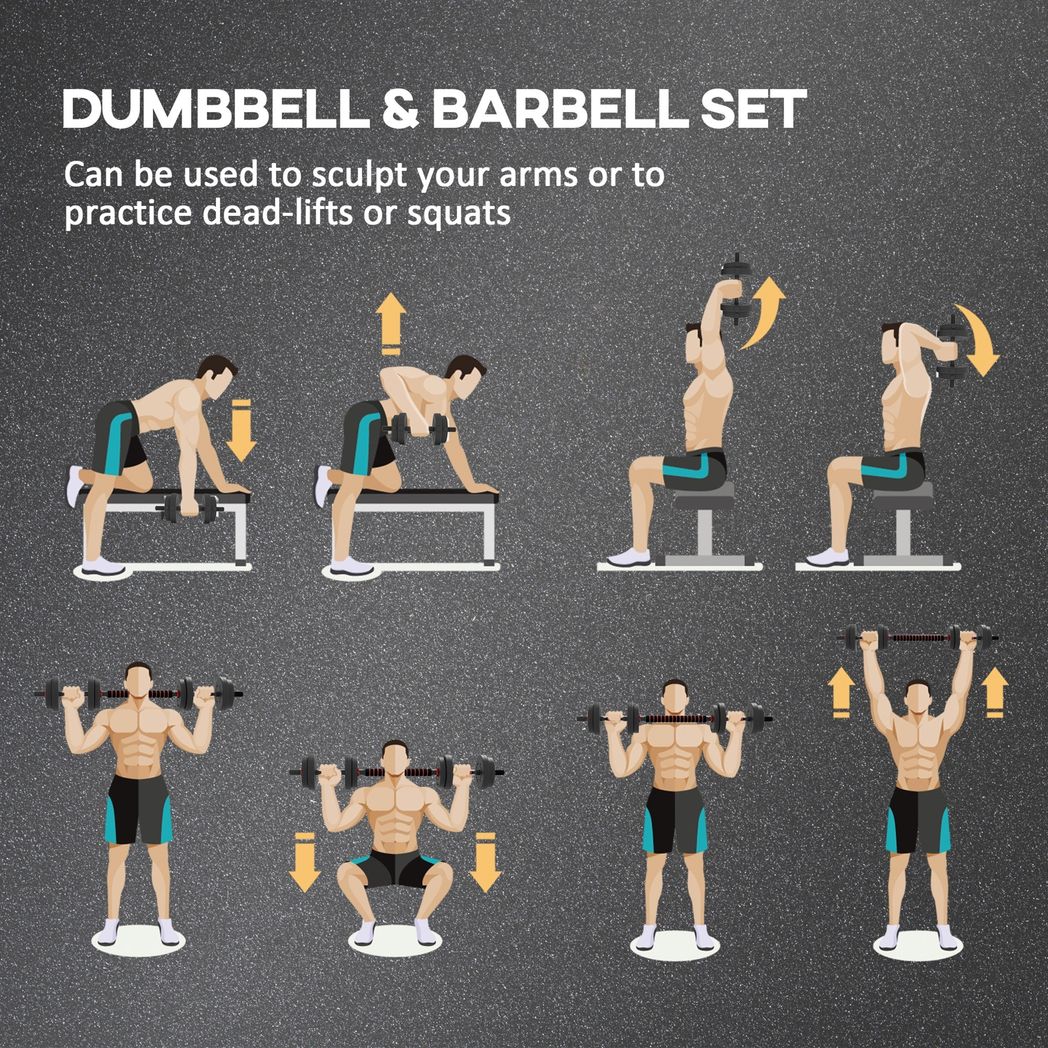 HOMCOM 15kg 2-in-1 Adjustable Dumbbell Set with Barbell Connecting Rod – Home Gym Hand Weights, Black