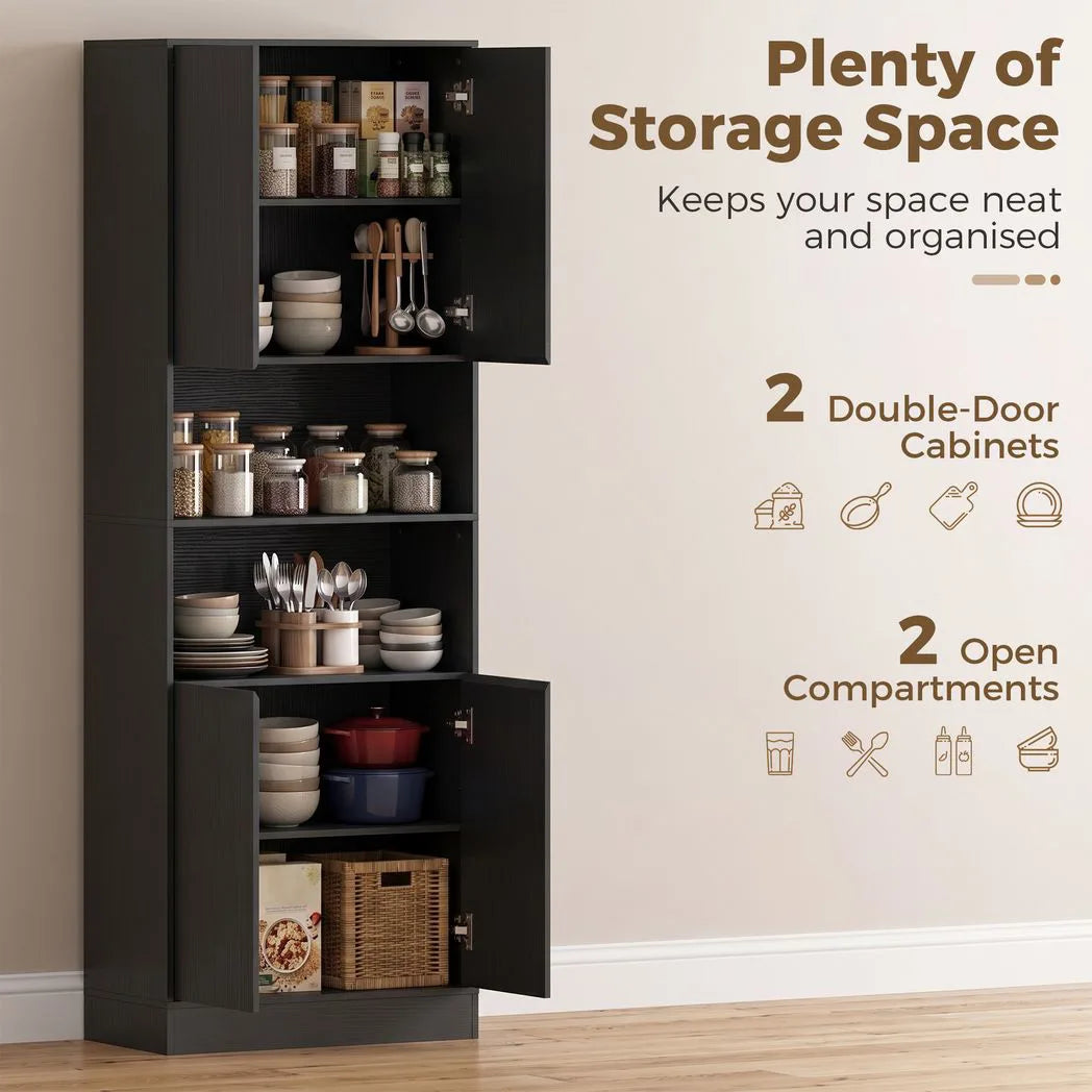 HOMCOM 170 cm Kitchen Pantry Cabinet with Soft-Close Hinges – 6-Tier Storage Cupboard, Black