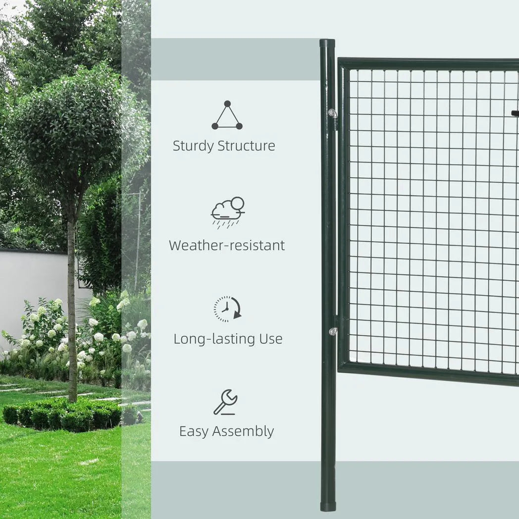 HOMCOM Green Steel Garden Gate with Lock and 3 Keys, 97 x 150 cm – Secure Fence Gate with Handle