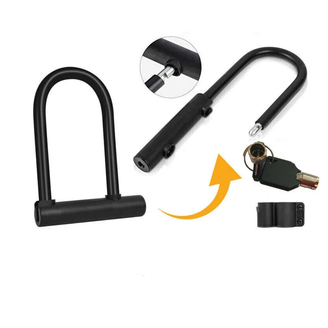 Heavy Duty U-Shaped Bike Lock with 2 Keys & Mounting Bracket – Zinc Alloy Anti-Theft Lock for Bicycles & Scooters