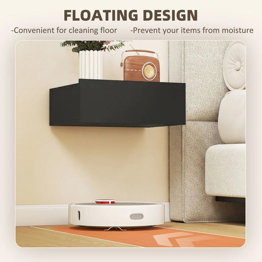 HOMCOM Floating Bedside Tables Set of 2 with Storage Drawer – Wall-Mounted Nightstands, Black
