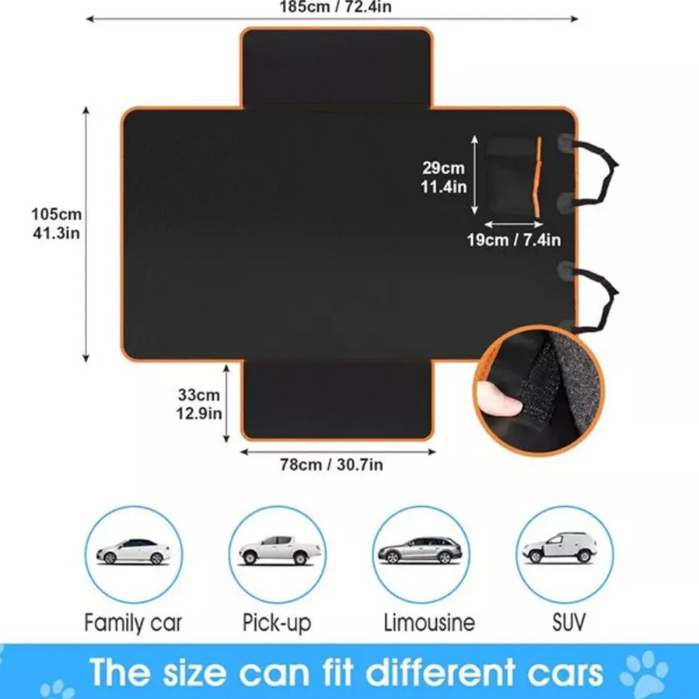 Waterproof Pet Car Boot Liner with Bumper Flap and Storage Pockets, 185 x 105cm – Universal Dog Boot Protector, Black