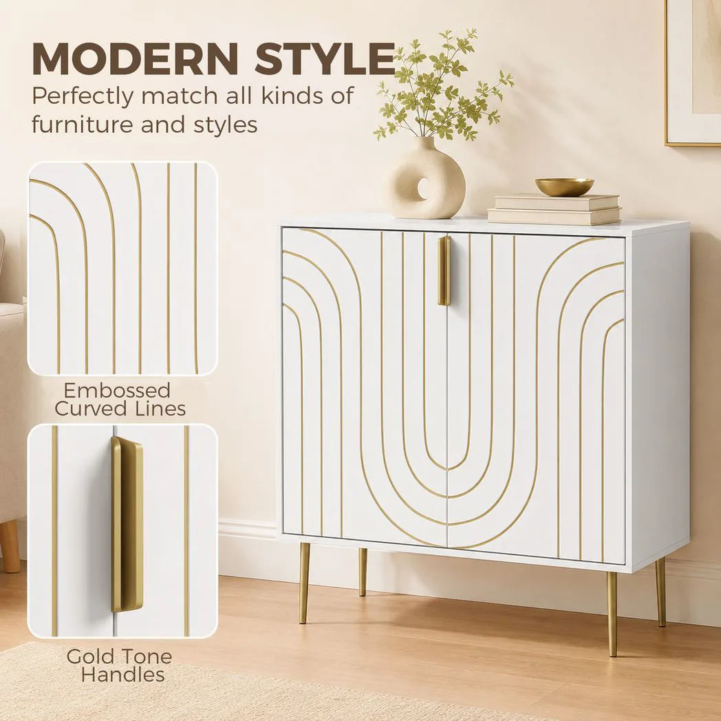HOMCOM Modern Kitchen Cupboard with 2 Doors, Adjustable Shelf and Copper-Tone Metal Legs – Storage Cabinet, White