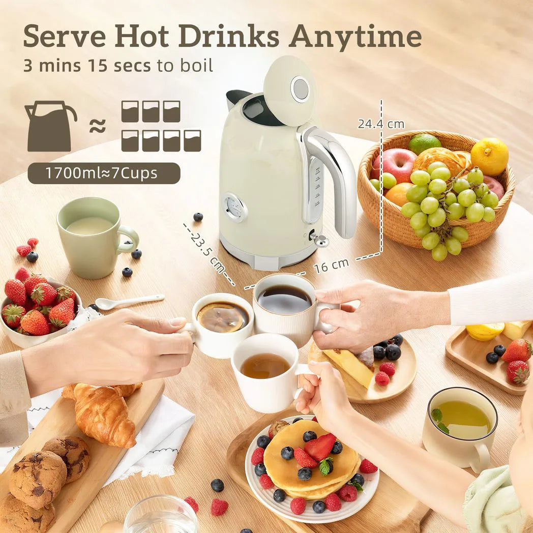 HOMCOM Retro Kettle and 4-Slice Toaster Set with Thermometer & Otter Thermostat – 1.7L 3000W, Grey