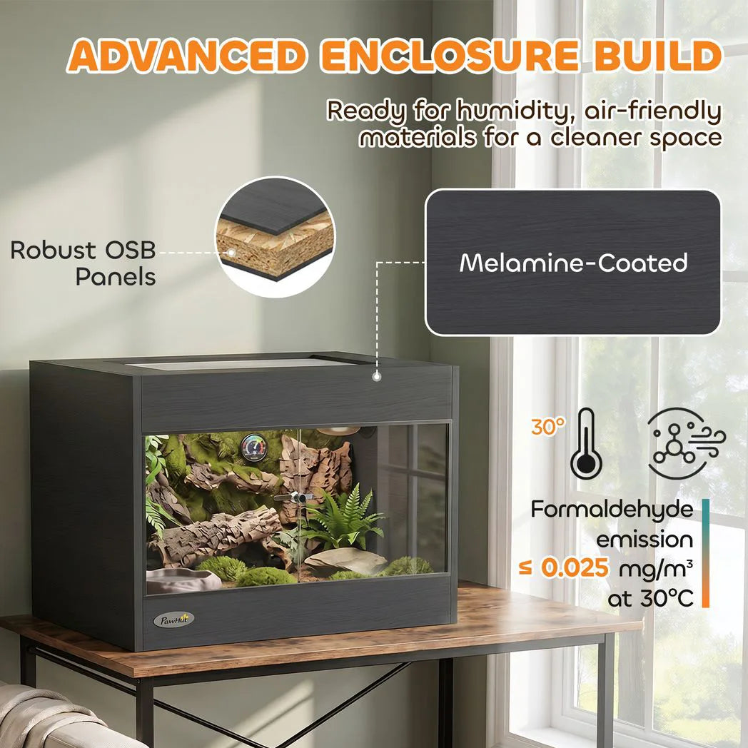PawHut Reptile Terrarium with Glass Doors, Lock and Top Ventilation – Vivarium for Snakes and Geckos, Black