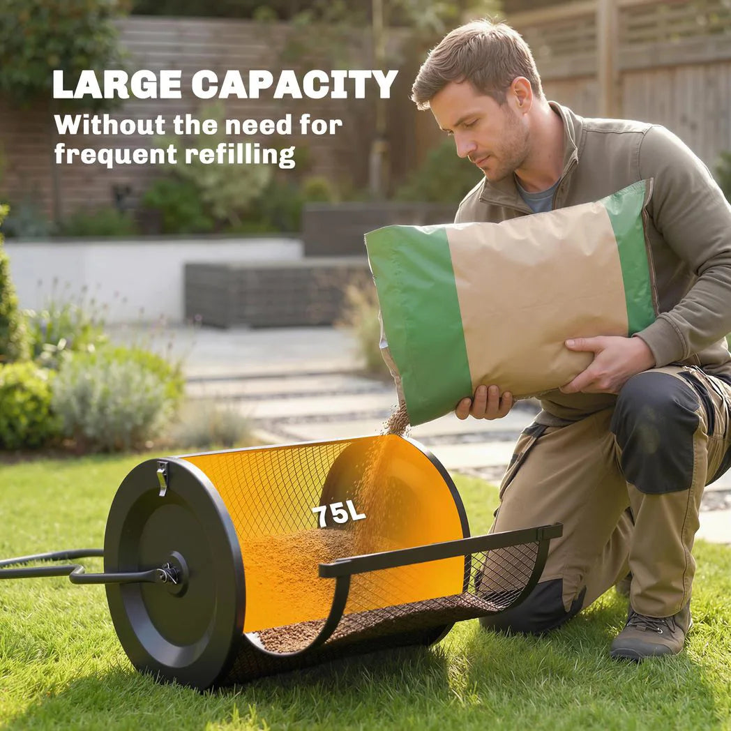Outsunny 20" Compost and Peat Moss Spreader – 75L Metal Mesh Roller with Detachable U-Shaped Handle