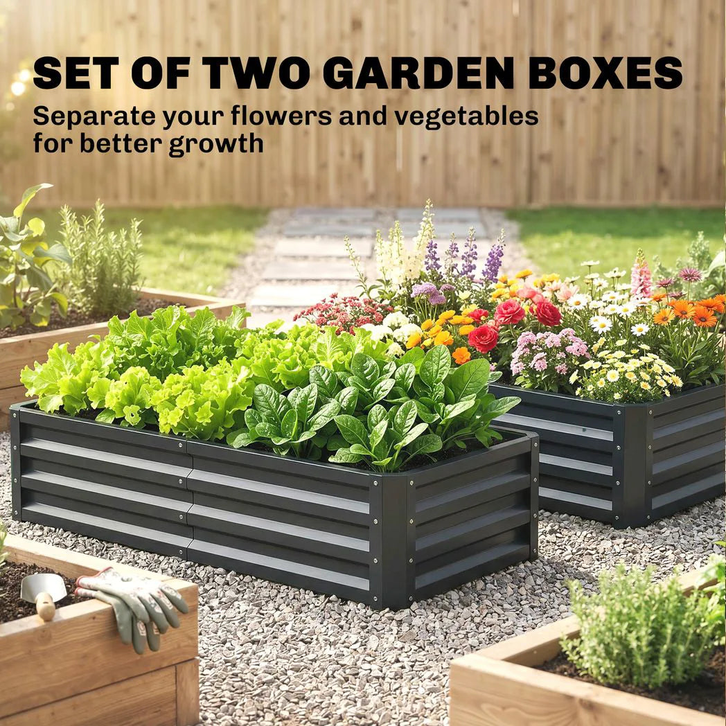 Outsunny Set of 2 Raised Beds for Garden, Galvanised Outdoor Planters for Herbs Vegetables