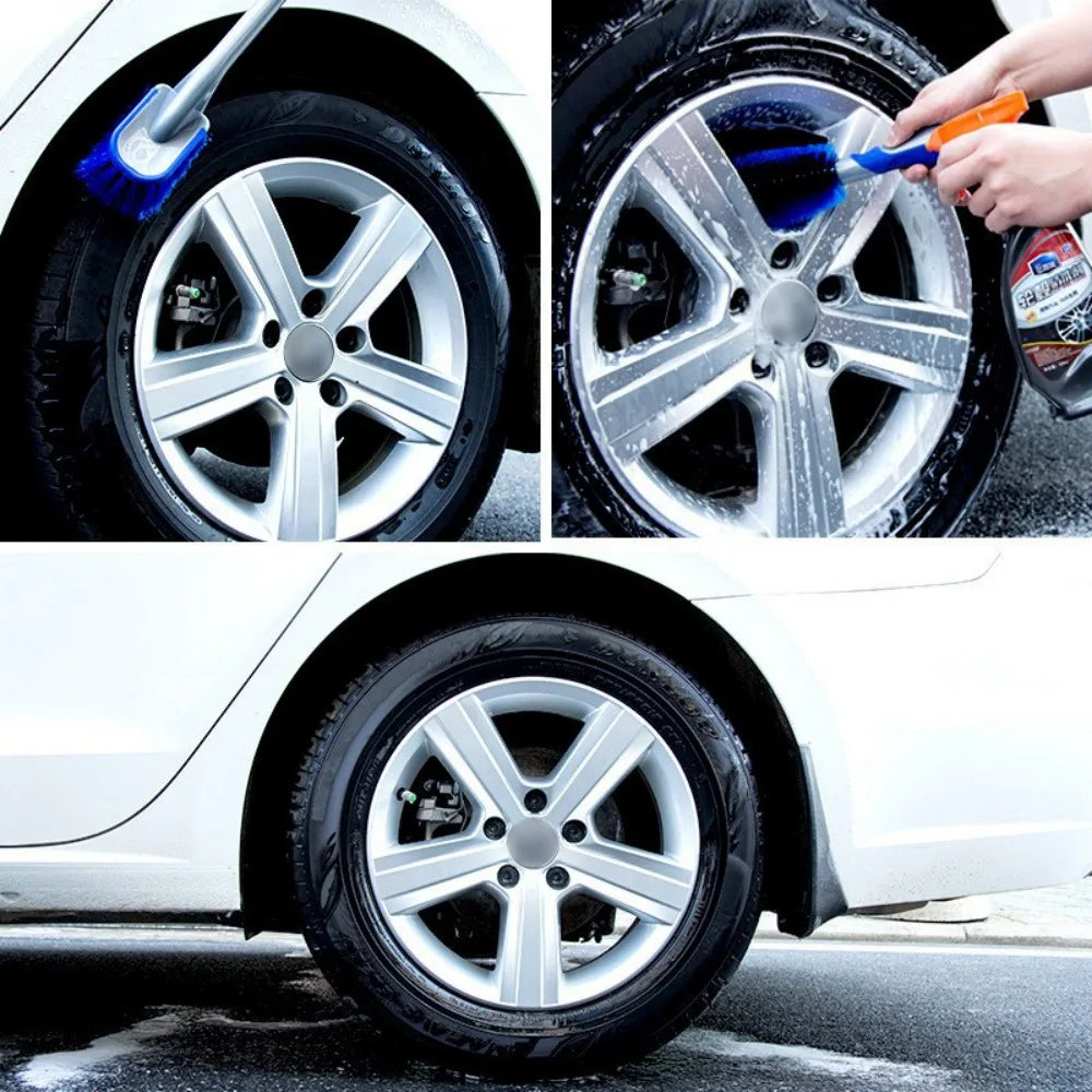 3-Piece Wheel and Tyre Cleaning Brush Set – Soft Bristle Alloy Wheel Cleaner for Cars and Bikes, Blue